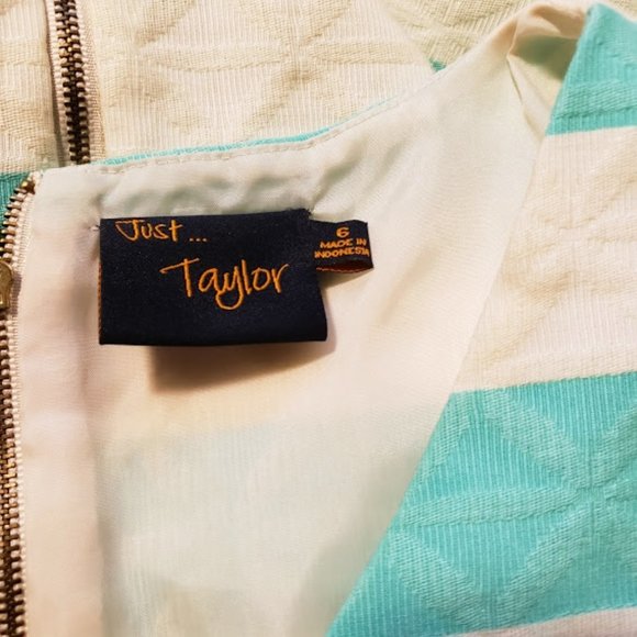 Just Taylor sz 6 teal / ivory striped sleeveless dress with ric rac trim - Picture 4 of 5